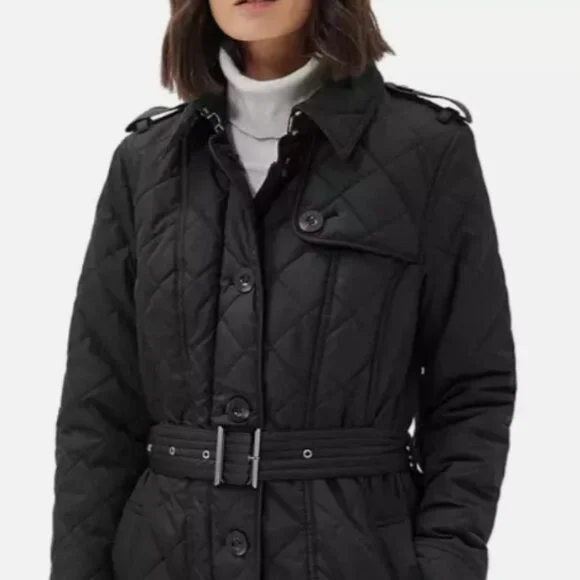 BARBOUR Finstown Hooded Belted Quilt Trench jacket MSRP$395 British Luxury
